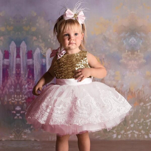 Pink and Gold Sparkle Glitter Princess Gown