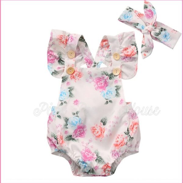 Floral Blush Bubble Romper Ruffle Baby Girl Bow Outfit 6m 12m 18m 24m Shop online for your baby girl at Pink Peony House, an online children's boutique located in the USA - free shipping on all orders