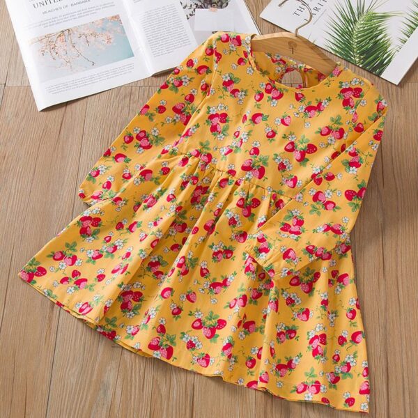 Yellow Floral Wild Strawberry Long Sleeve Dress - preschool back to school sale 3T 4T choose size